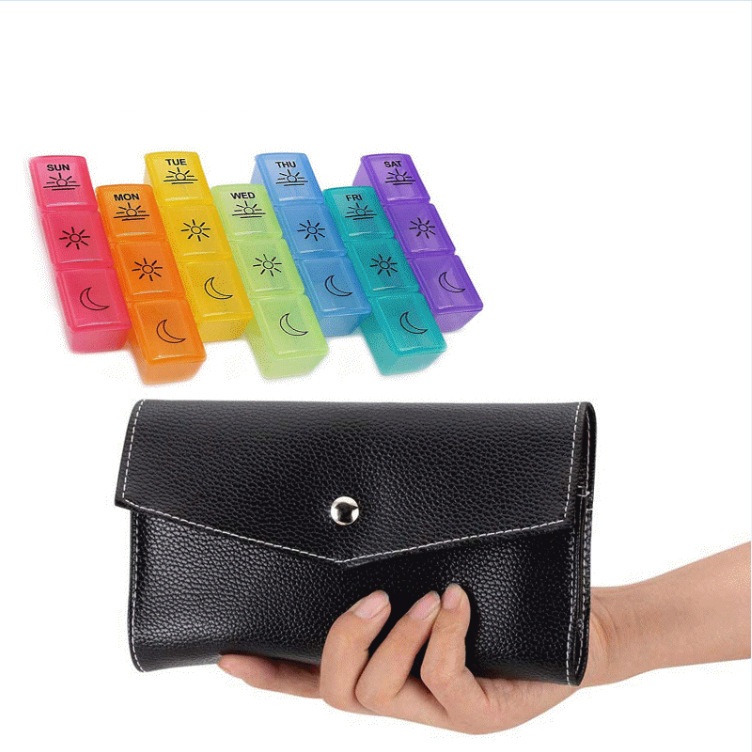 Durable Weekly Daily Pill Organizer with PU Case