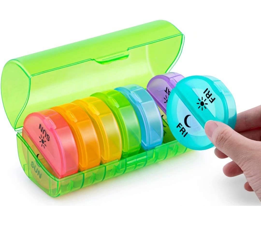 Green Plastic 7 Day Pill Box for Travel