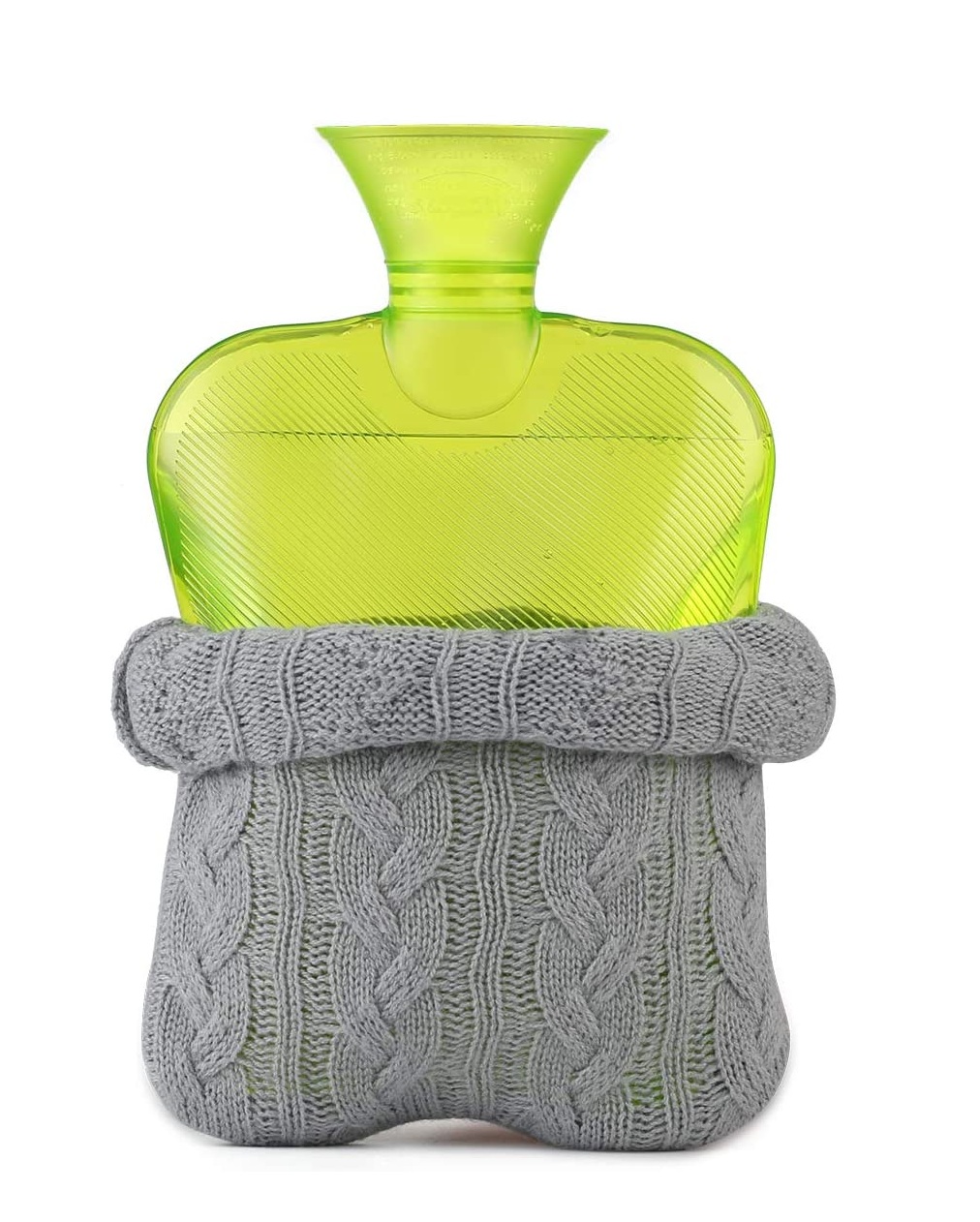Rubber 2L Hot Water Bottle with Knitted Cover for Cramps Pain Relief