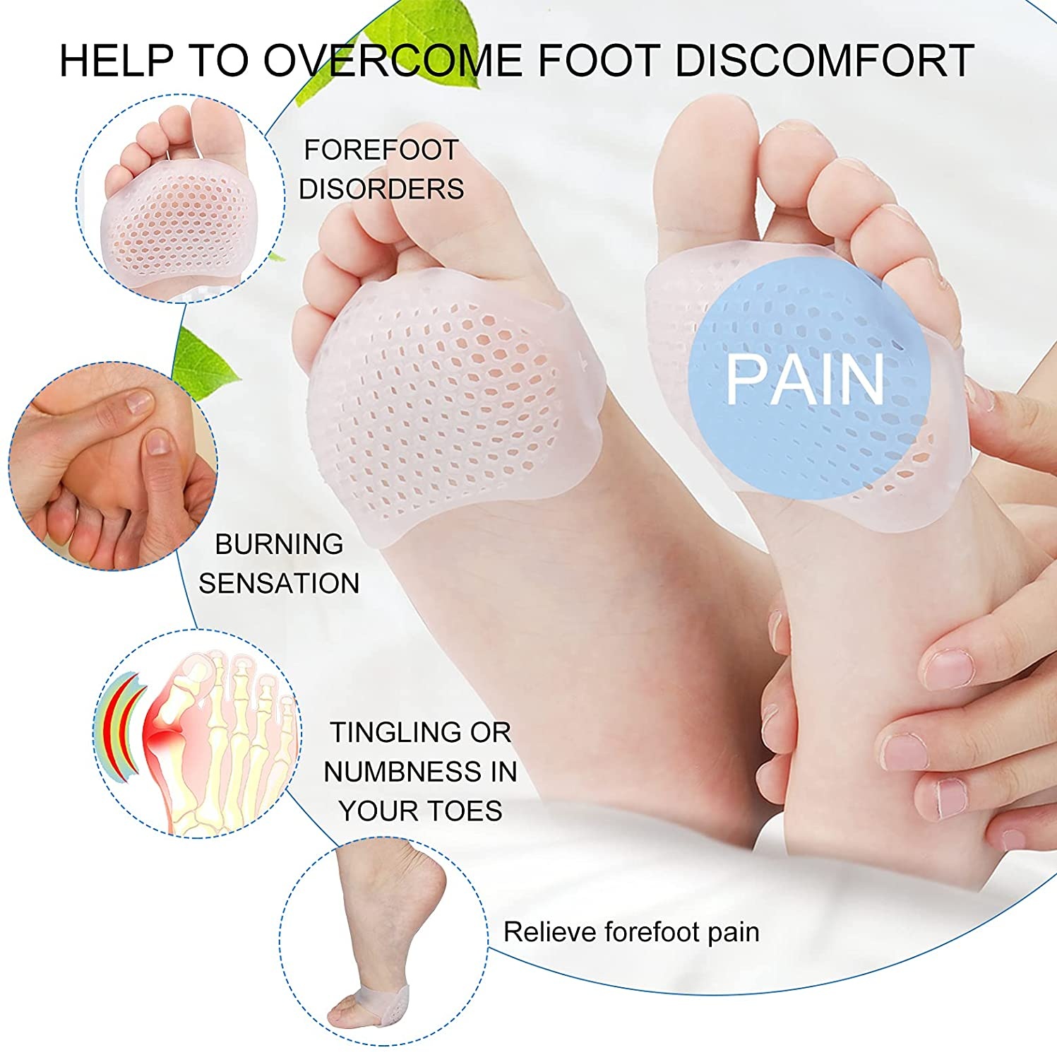 Breathable Soft Gel Forefoot Cushion for Pain Relief