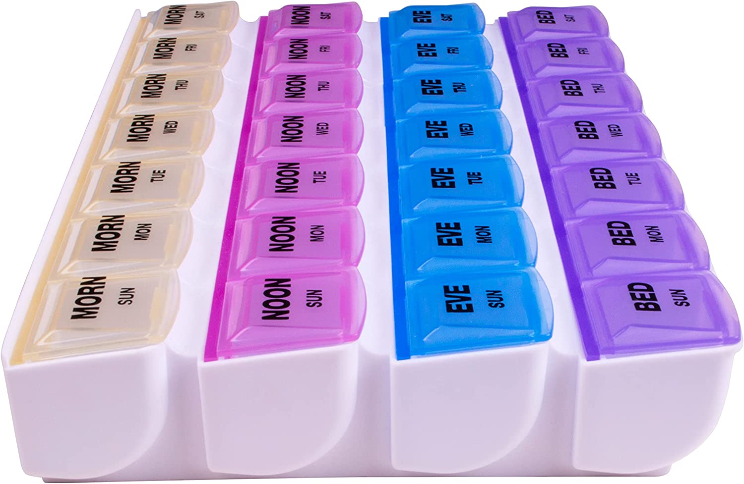 Easy 28 Day Weekly Monthly Pill Organizer with See Through Lids