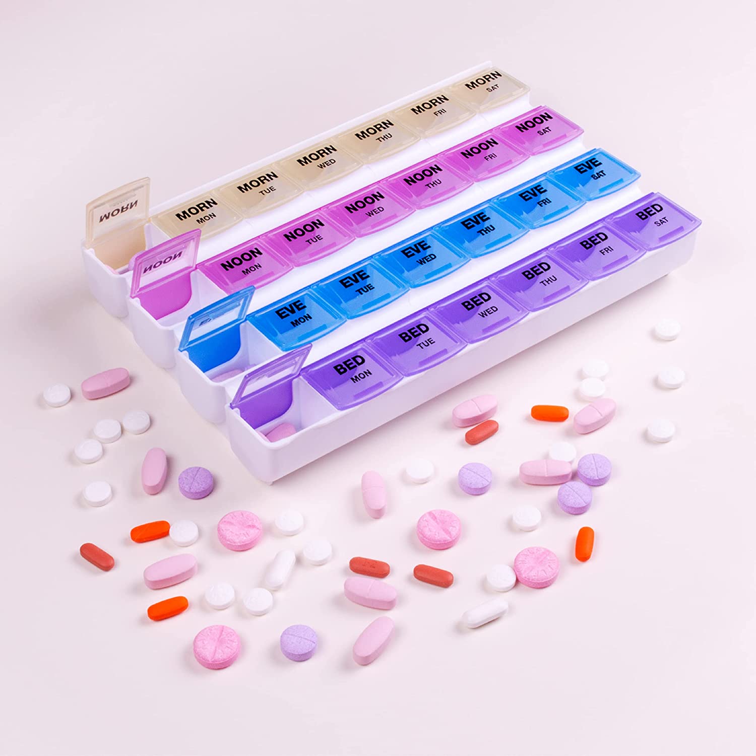 Easy 28 Day Weekly Monthly Pill Organizer with See Through Lids