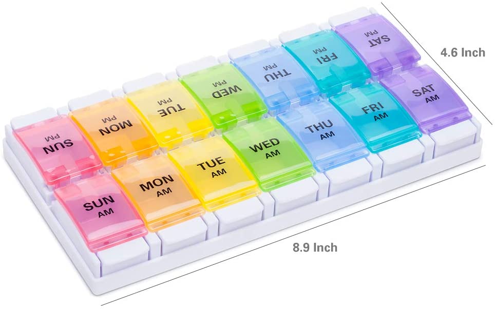 Large Weekly Daily Pill Organizer with Easy Push Button