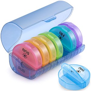 Round Colorful Daily Weekly Pill Container for Medicine