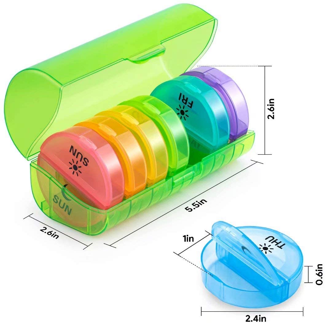 Green Plastic 7 Day Pill Box for Travel