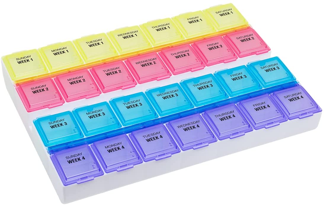 Easy 28 Day Weekly Monthly Pill Organizer with See Through Lids