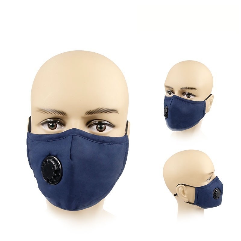Washable Navy Cotton Mask with Breathing Valve