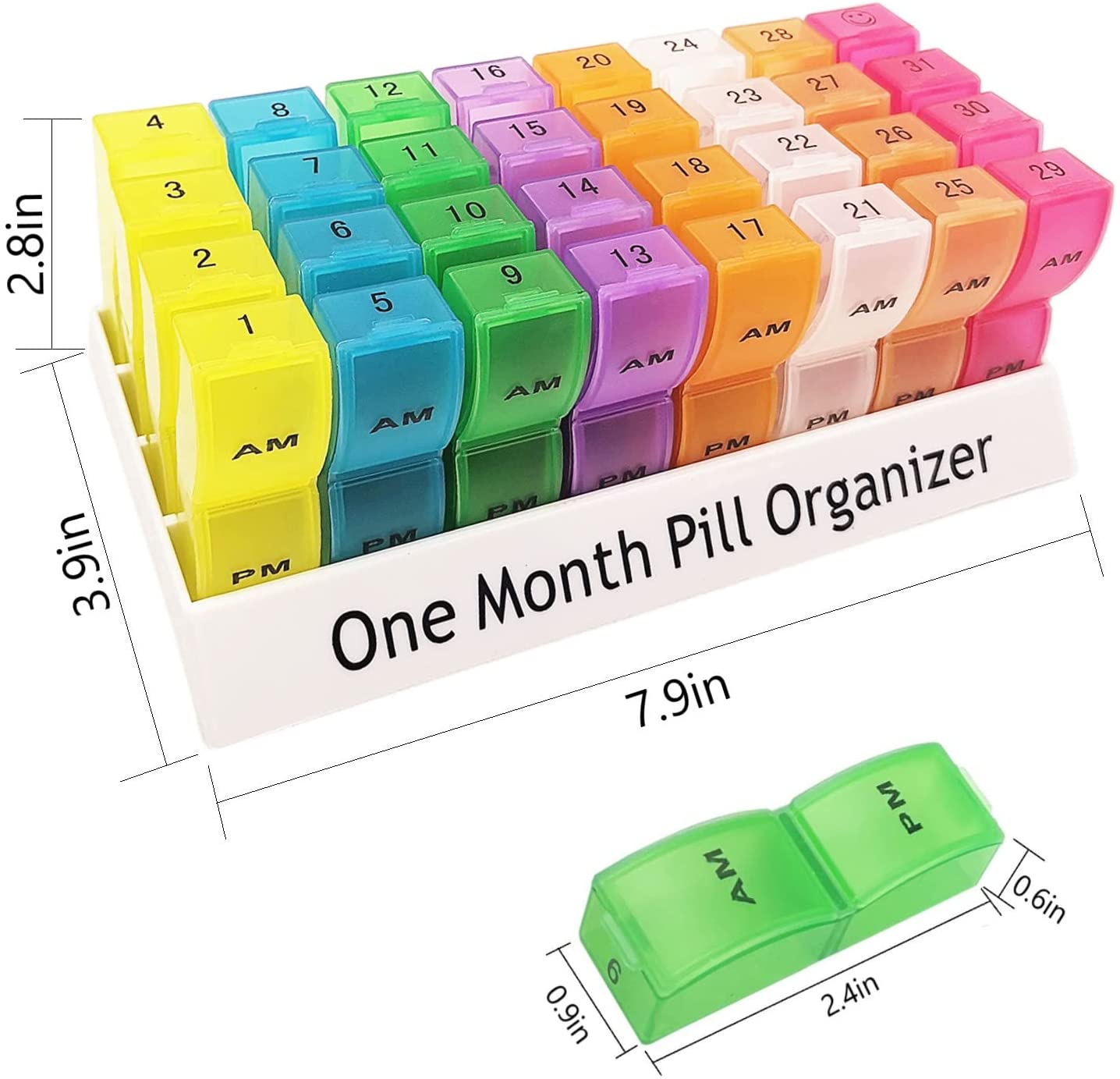 Reusable Monthly Weekly Daily Pill Dispenser for Travel