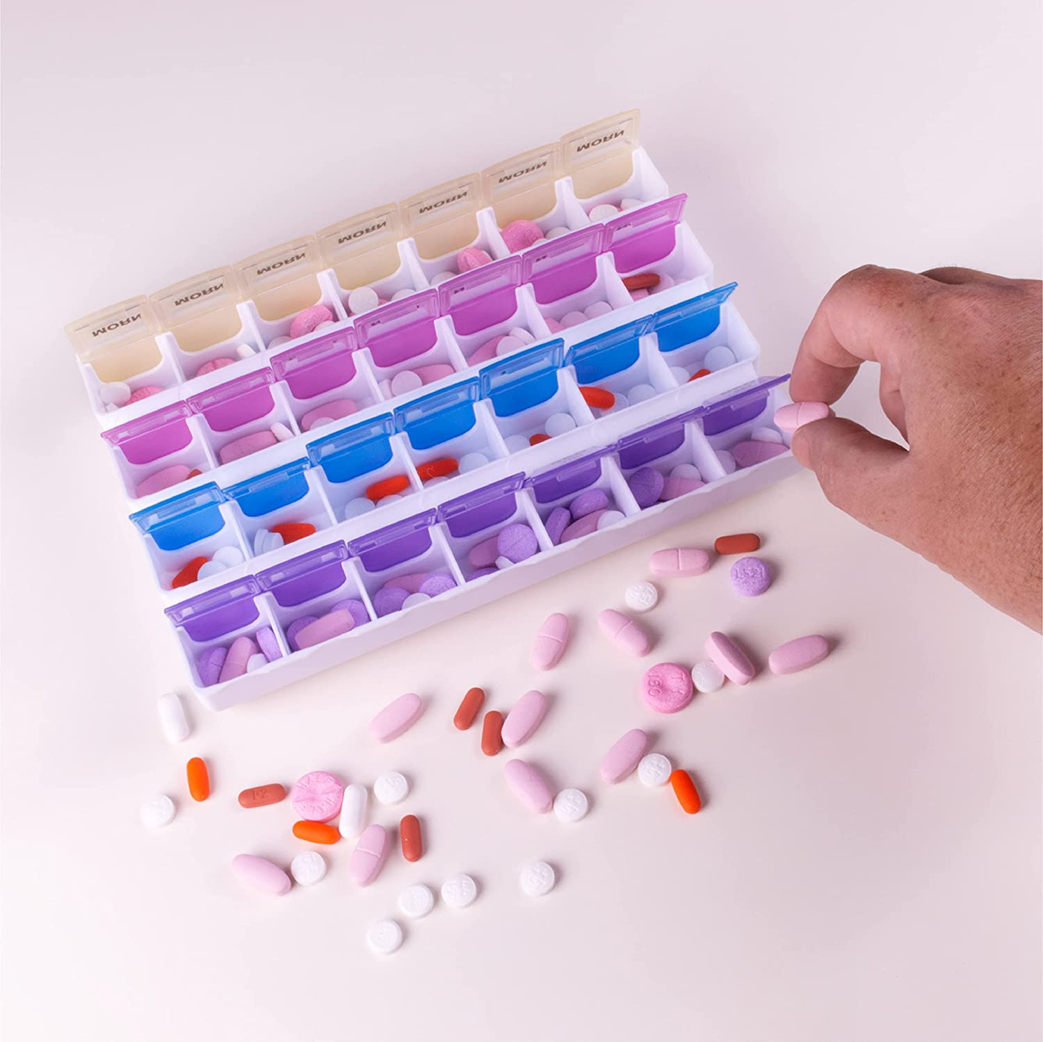 Easy 28 Day Weekly Monthly Pill Organizer with See Through Lids