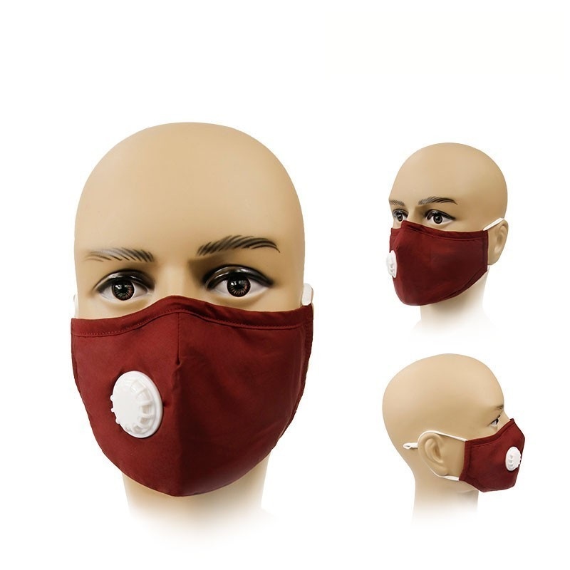 Custom Red 3 layer Cotton Mask with Carbon Filter and Breathing Valve