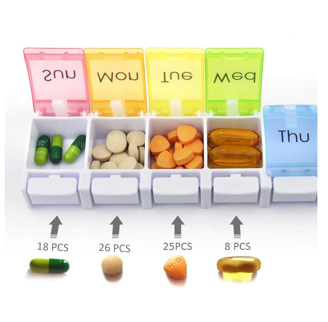 Convenient Plastic Weekly Pill Box with Large Compartments